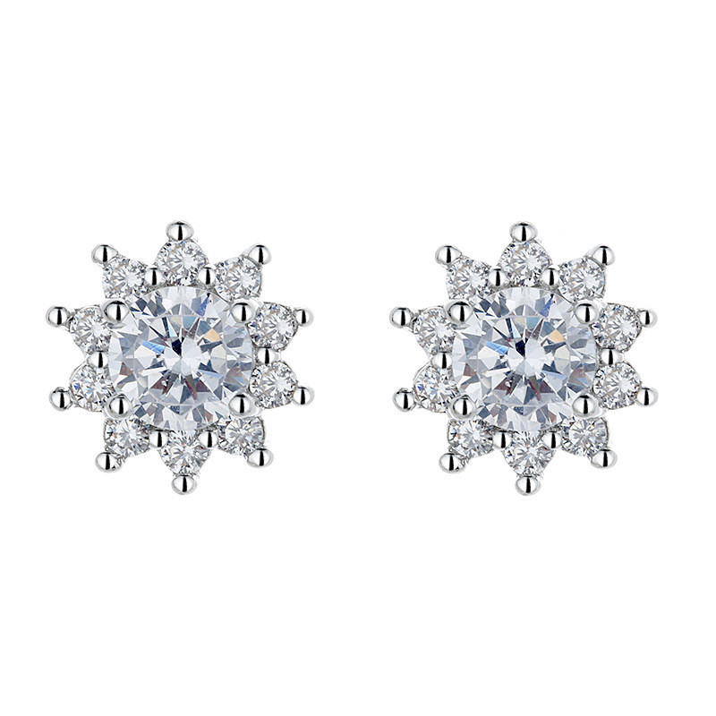 Brincos Femininos De Floco De Neve De Girassol Prateado , Requintados Brilhantes CZ Cluster , Joias Elegantes E , Presen