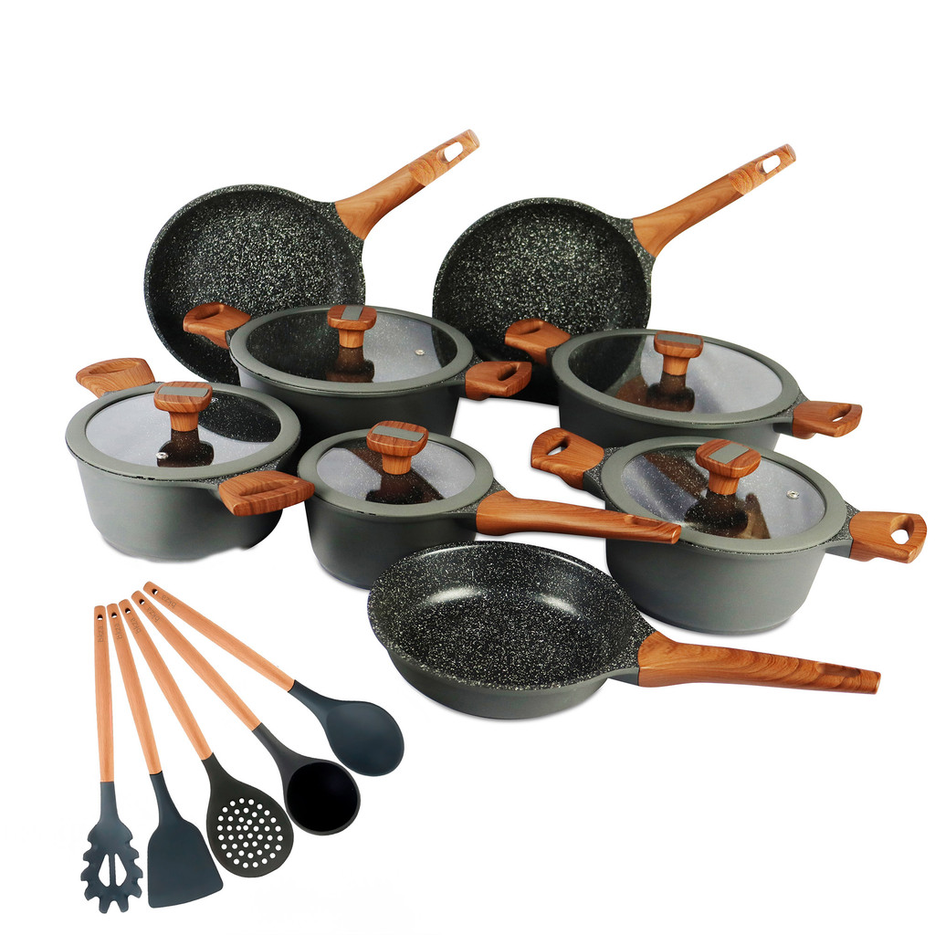 Jogo de Panelas Titanium 13 Peças Exclusive Antiaderente Granito Bkza - Conjunto Com Wok Frigideira e Caçarola