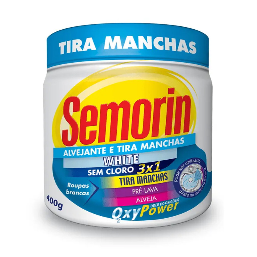 Semorin Tira Manchas Pó 400g Percarbonato de Sódio Roupas Brancas Alvejante Oxy Power White