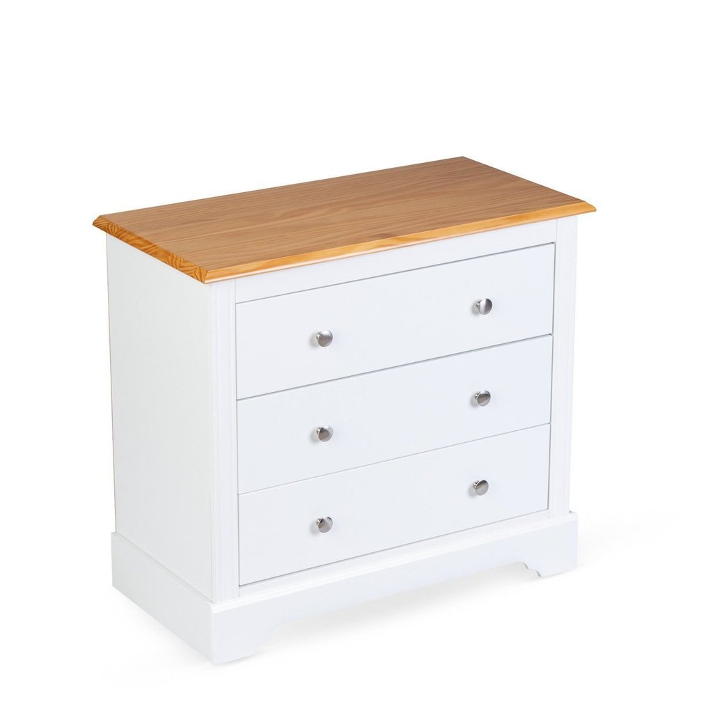 Cômoda para Quarto 3 Gavetas Tampo de Madeira Maciça Louise em Oferta na Shopee