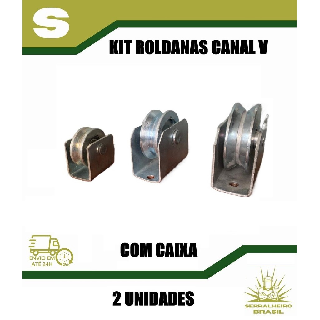 kit 2 Roldana para portão de correr com caixa V 1.1/2'' , 2'', 2.1/2'' polegadas