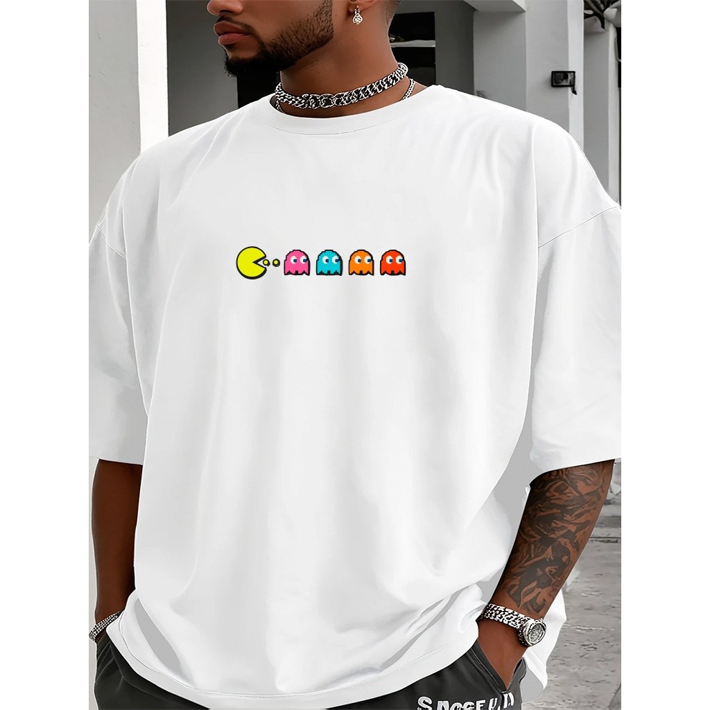 Camisetas Oversized Unissex estampa do jogo Pac-Man camisa 100% algodão T-shirt Tecido Premium, com conforto