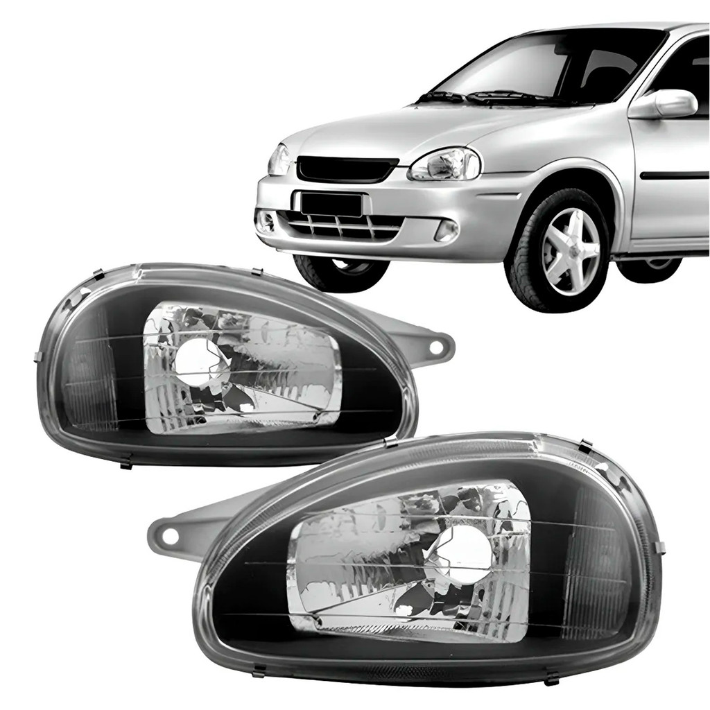 Par Farol Corsa 94/02 Classic 03/10 Carcaça Preta Máscara Negra