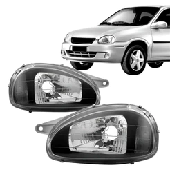 Par Farol Corsa 94/02 Classic 03/10 Carcaça Preta Máscara Negra