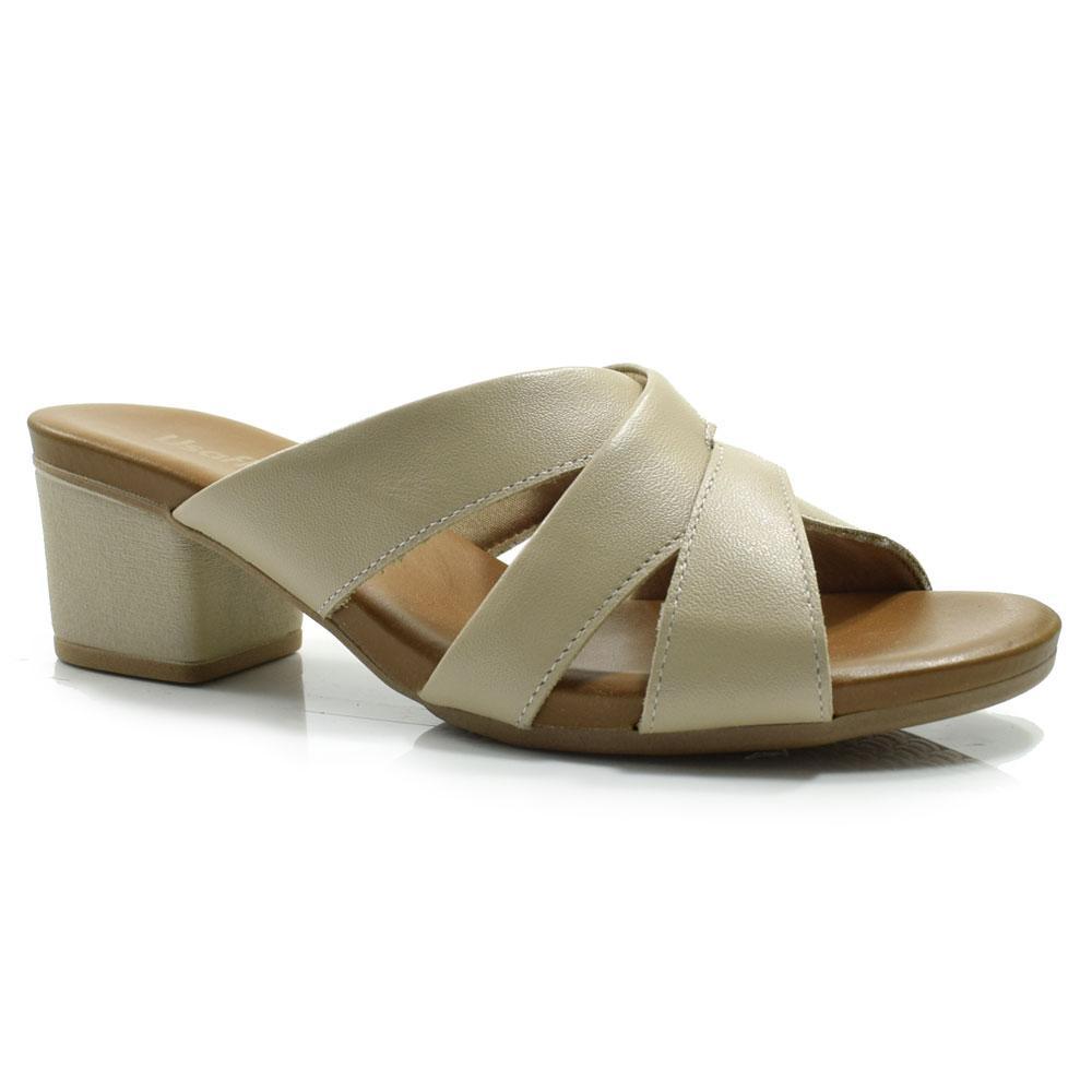 Tamanco de Couro e Salto Bloco Usaflex AE3223