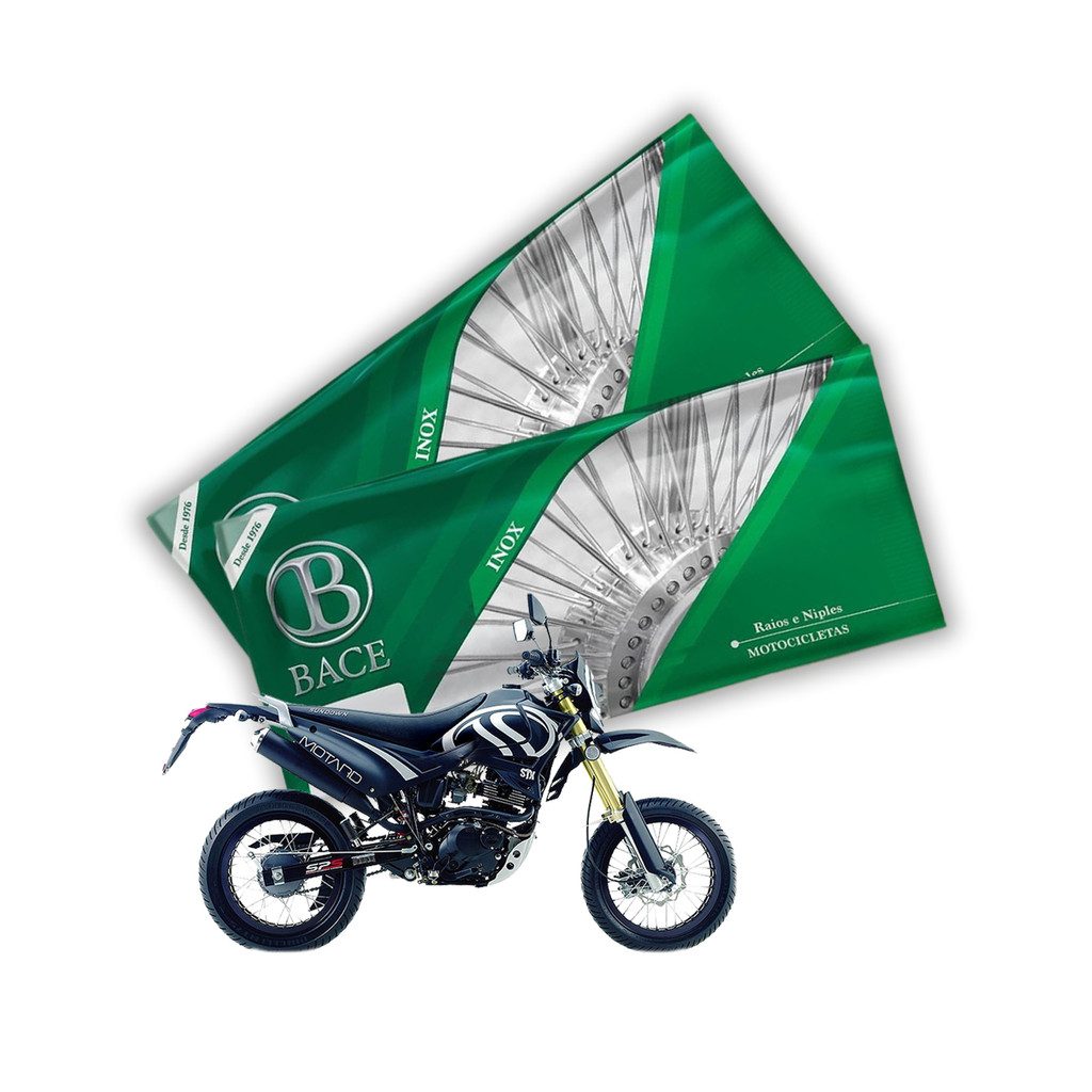 Jogo de Raios Aço Inox Polido 4mm Bace Dianteiro e Traseiro Stx 200 Motard