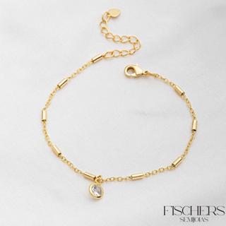 Pulseira Tubinhos e Ponto de Luz Zircônia Banhada a Ouro 18K - Fischer Semijoias em Oferta na Shopee