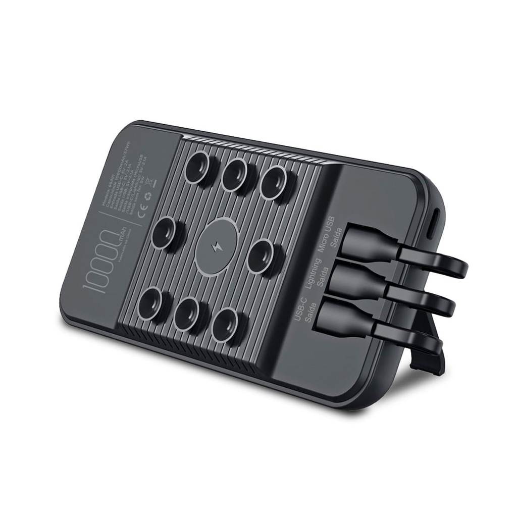 Carregador Portátil Sem Fio com Ventosas Get 10000mAh Preto — imagem 2 de 2