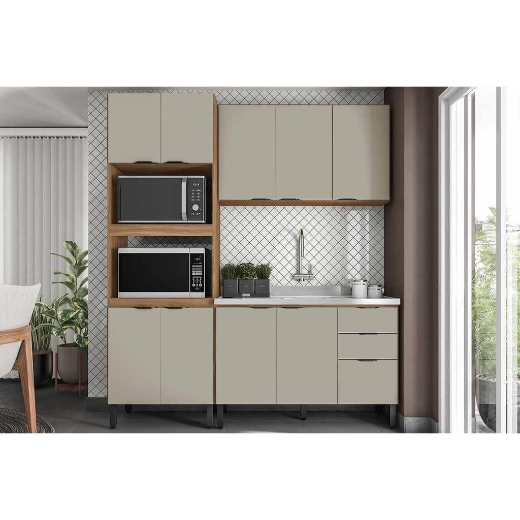 Cozinha Completa Firenze 3 Peças (1balcão+1Aéreo+1Paneleiro) C3P49 Amendola/Nude Prime TX - Demóbile em Oferta na Shopee
