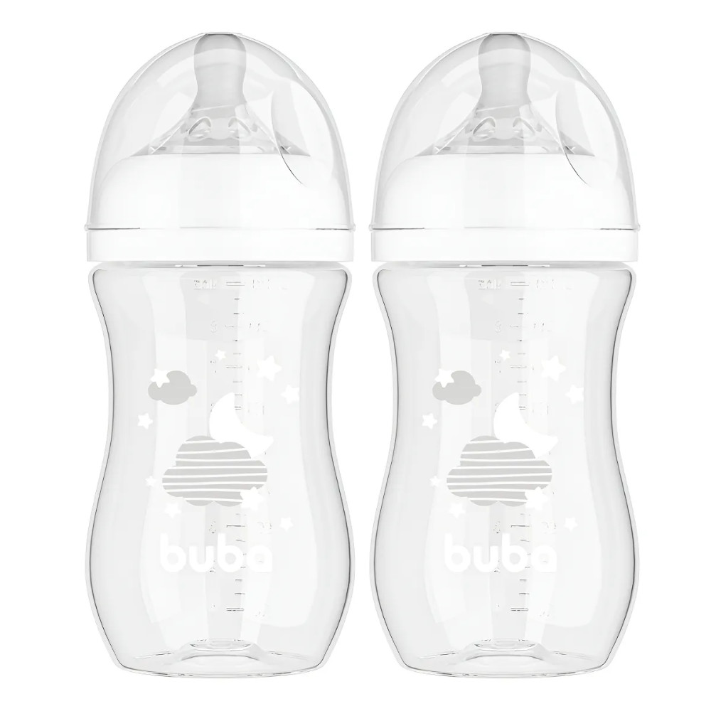 KIT C/ 2 MAMADEIRAS EASY FLOW NUVEM BRANCA 270ML - BUBA