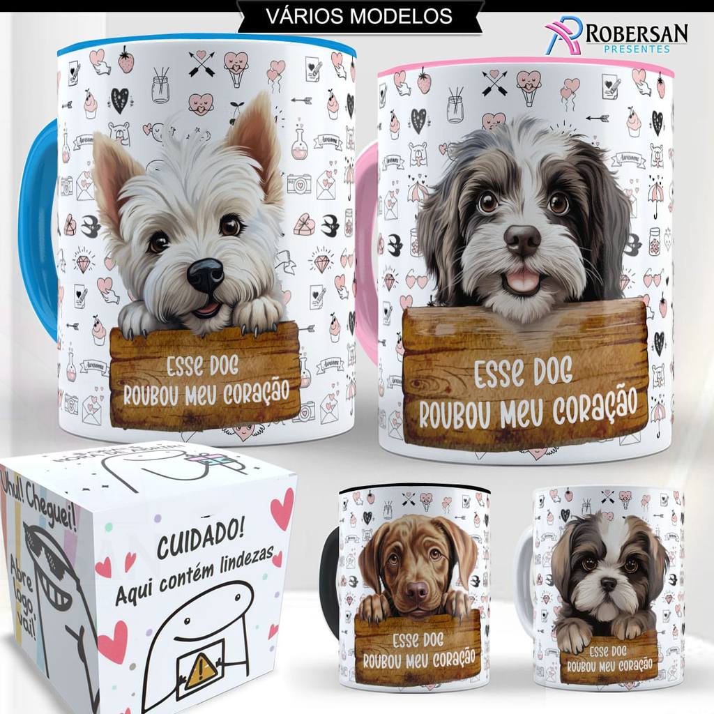 Caneca de Porcelana Raças de Cachorro Cães Cachorrinho Dog Pet Lover Salsicha Caramelo Presente