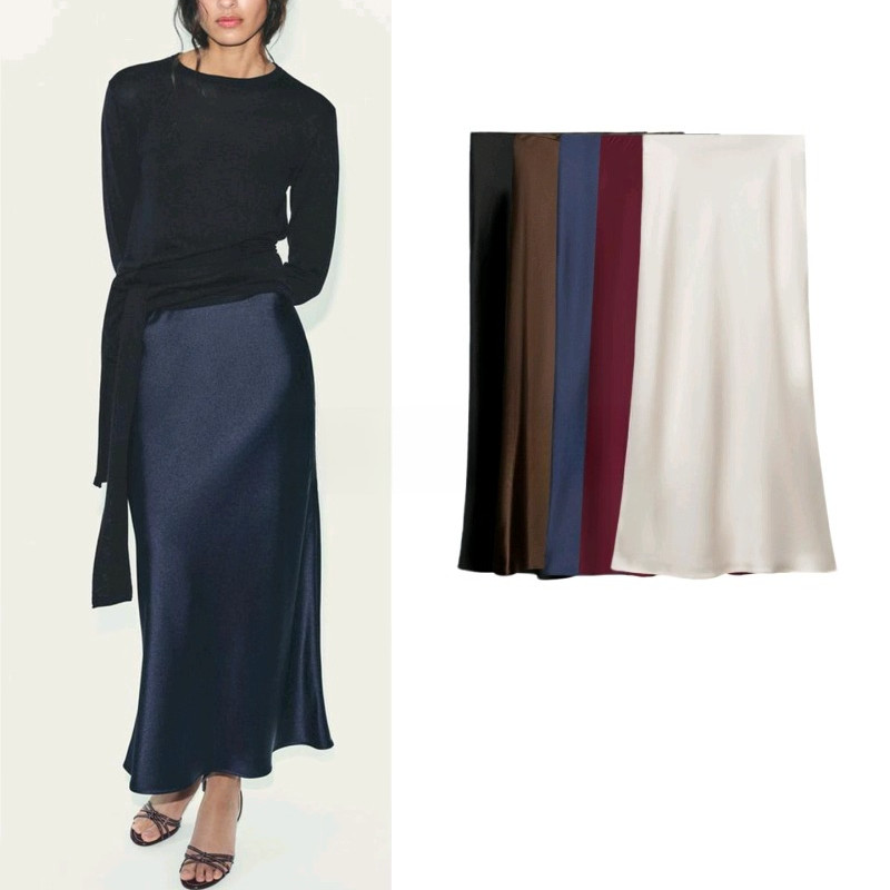 W inverno novos produtos feminino cetim de seda texturizado fã flauta saia 8534855