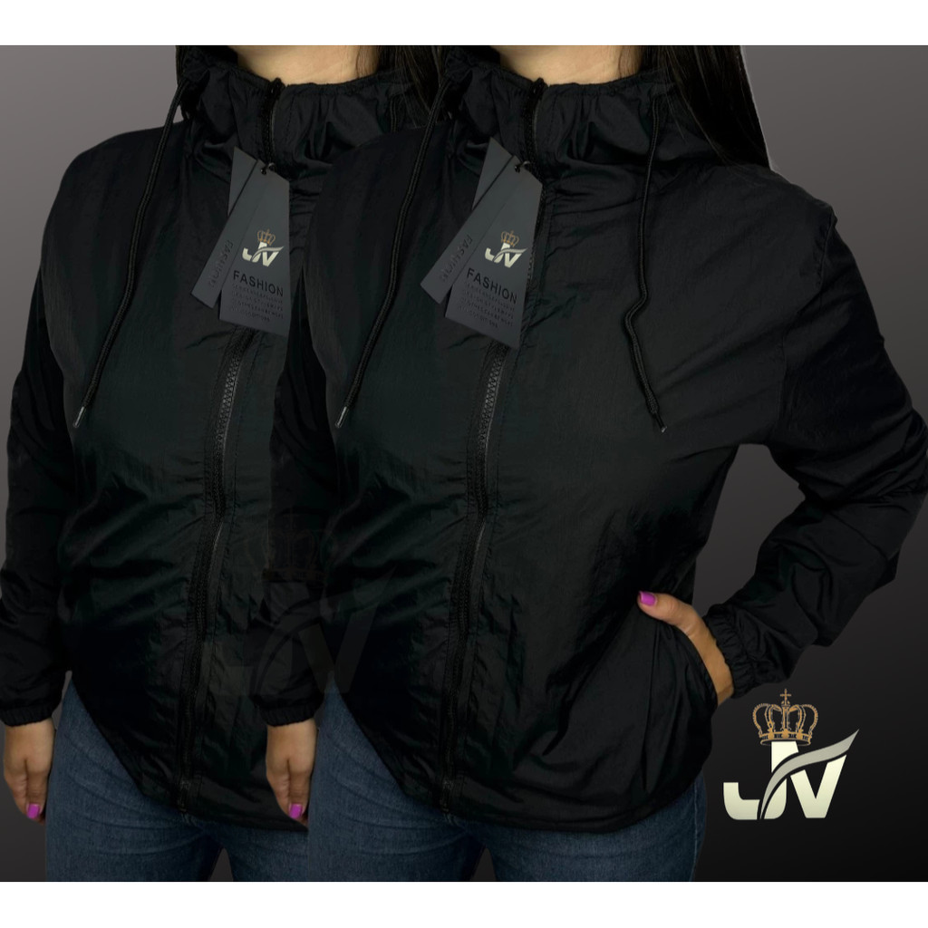 Kit 2 Corta Vento Jaqueta  Feminina Semi Forrada  (blusa casaco) Preto em Oferta na Shopee