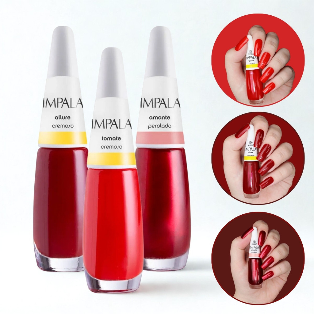 Kit 3 Esmaltes Impala A Cor da Moda Allure Amante Tomate
