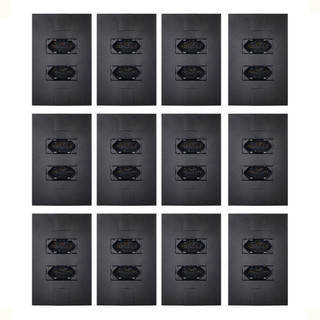 Kit 12 Conjunto Tomada Dupla 4x2 Preto Fosco 20a Pluzie