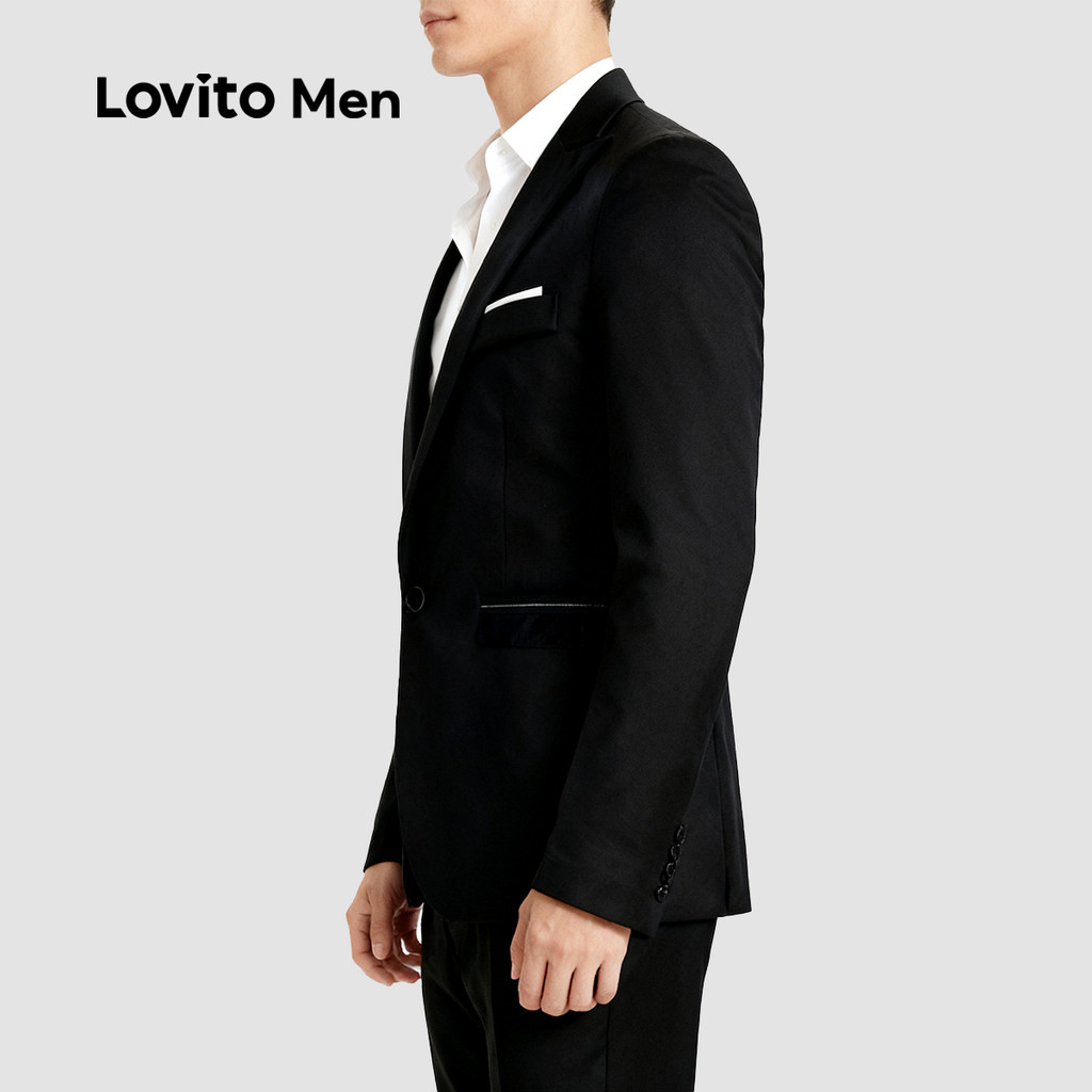 Detalhes do Lovito Men Jaqueta Elegante Festas Exquira Bloco de Cores Jaqueta Preta para Homens de Todas As Estações LNE122171