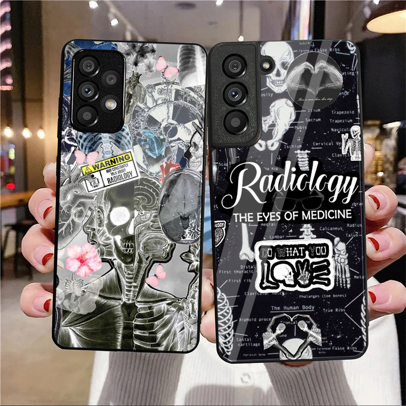 Capa De Telefone De Vidro Com Caveira De Esqueleto De Órgãos Humanos Radiológicas Para Samsung Galaxy A14 A16 A30 A22 A3