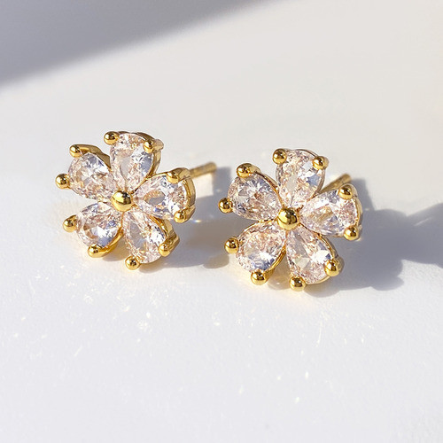 Brinco Flor Pedra Zirconia Pequeno Dourado Prata Banhado em Oferta na Shopee