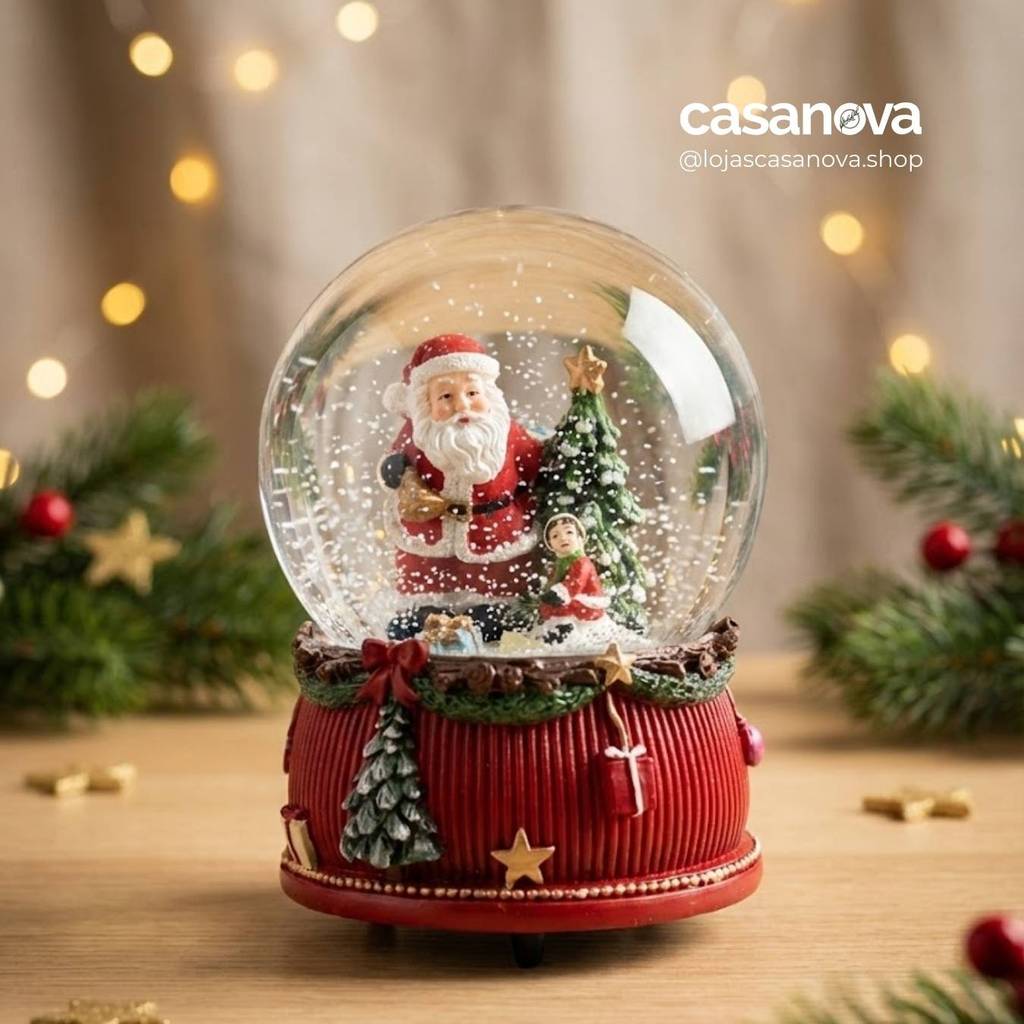 Globo De Neve Natalino Papai Noel Caixa de Musica Neve 14cm – Enfeite de Natal