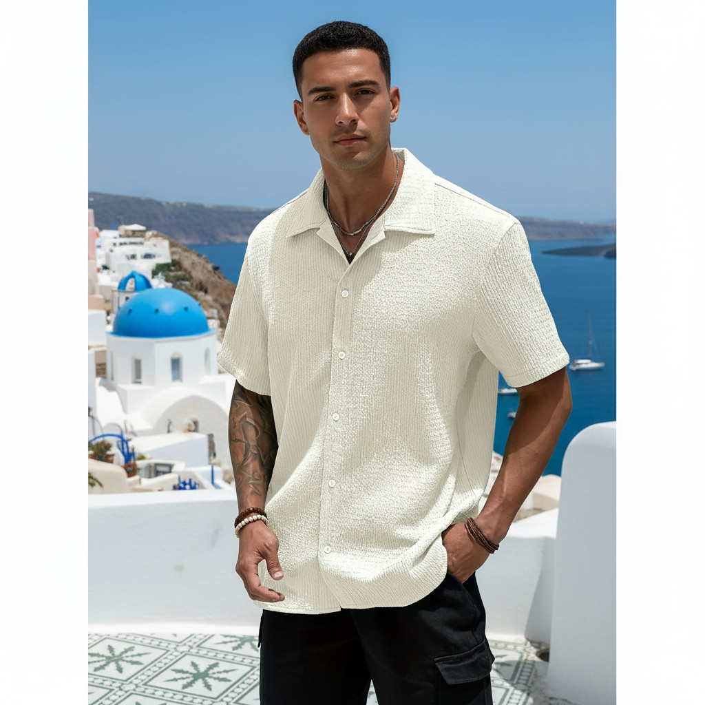 Camisa Masculina Texturizada Com Botões Old Money em Oferta na Shopee