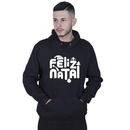 Moletom Unissex Canguru Feliz Natal Merry Christmas Noel Blusão