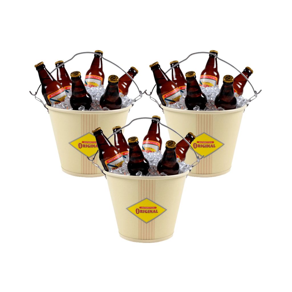 Kit 3 Balde De Gelo Antarctica Original Alumínio C/ Alça Bar Abridor Integrado Cerveja 600ml