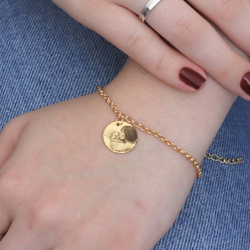 Pulseira Plaquinha Personalizada feminina Gravada à Laser Fotogravação com Foto Frase Nome em Oferta na Shopee