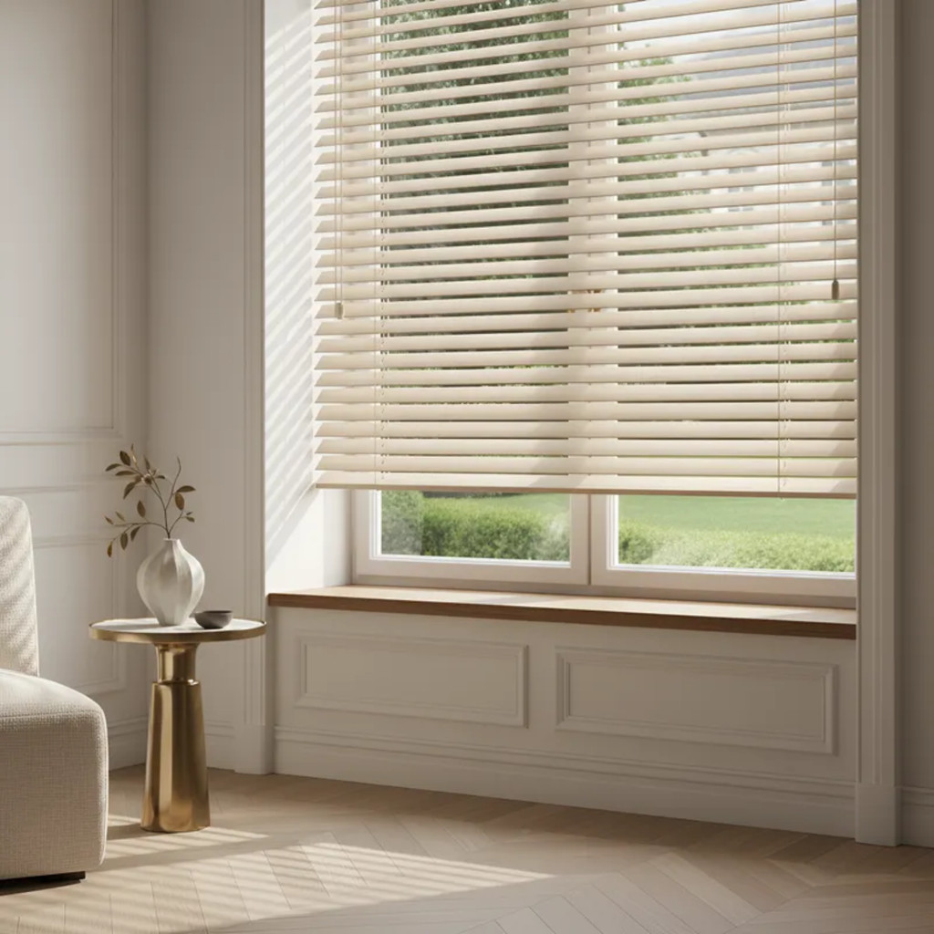 Persiana Horizontal PVC 50mm Bege para Janela – Cortina para Cozinha, Sala, Banheiro e Escritório