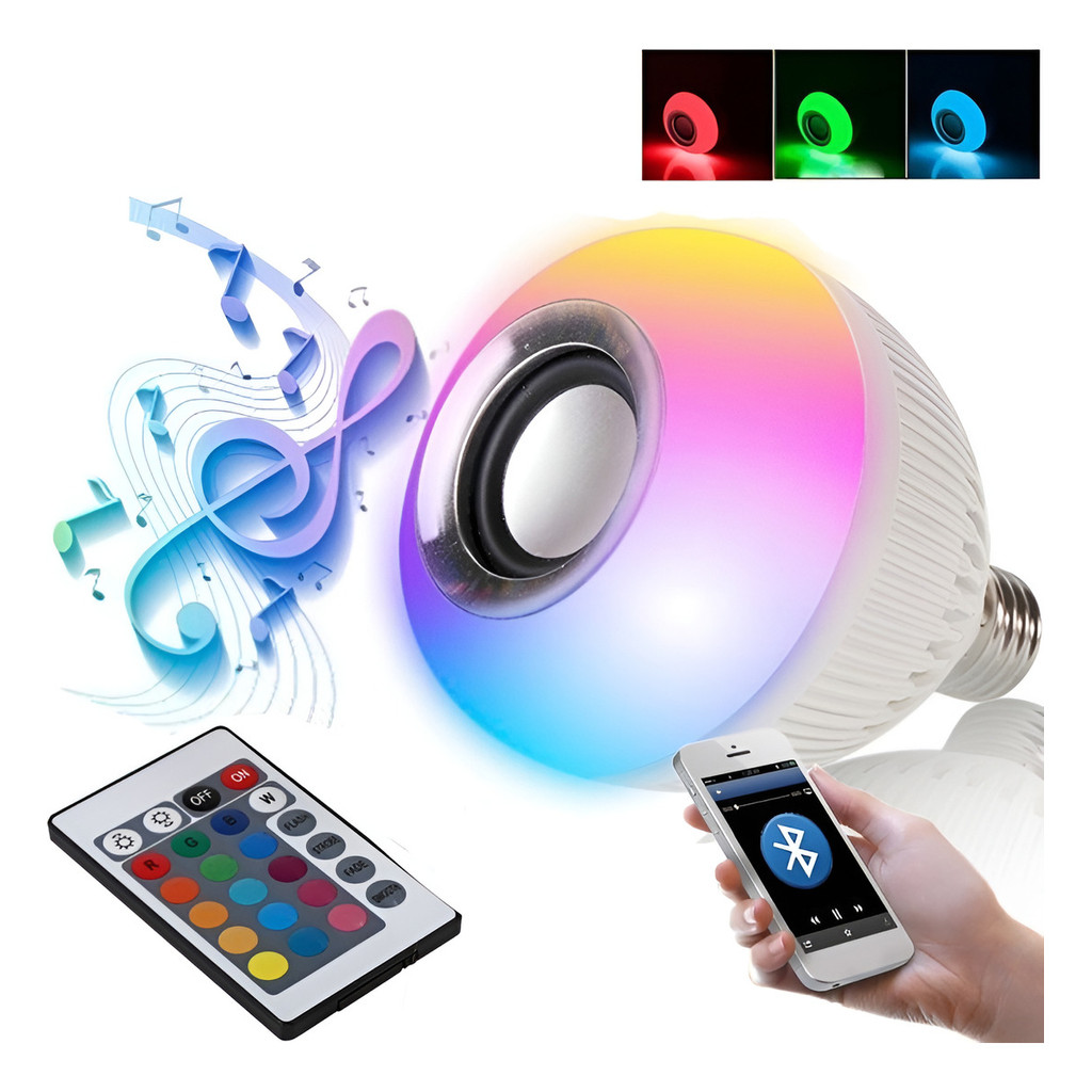 Lampada Musical Caixa Som Bluetooth Led Rgb Com Controle E27 em Oferta na Shopee
