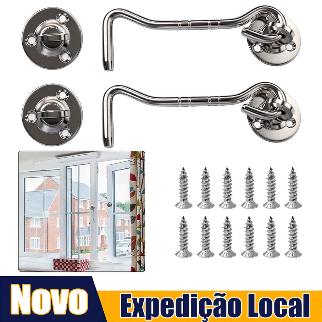 Fechadura de gancho de porta, 2 peças de fechadura de aço inoxidável antiferrugem com parafusos, trava de segurança