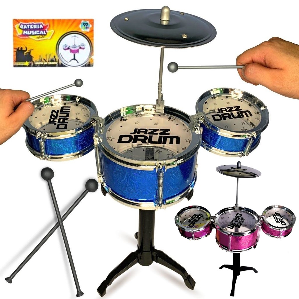 Bateria Acústica Infantil Mini Três Tambores Brinquedo