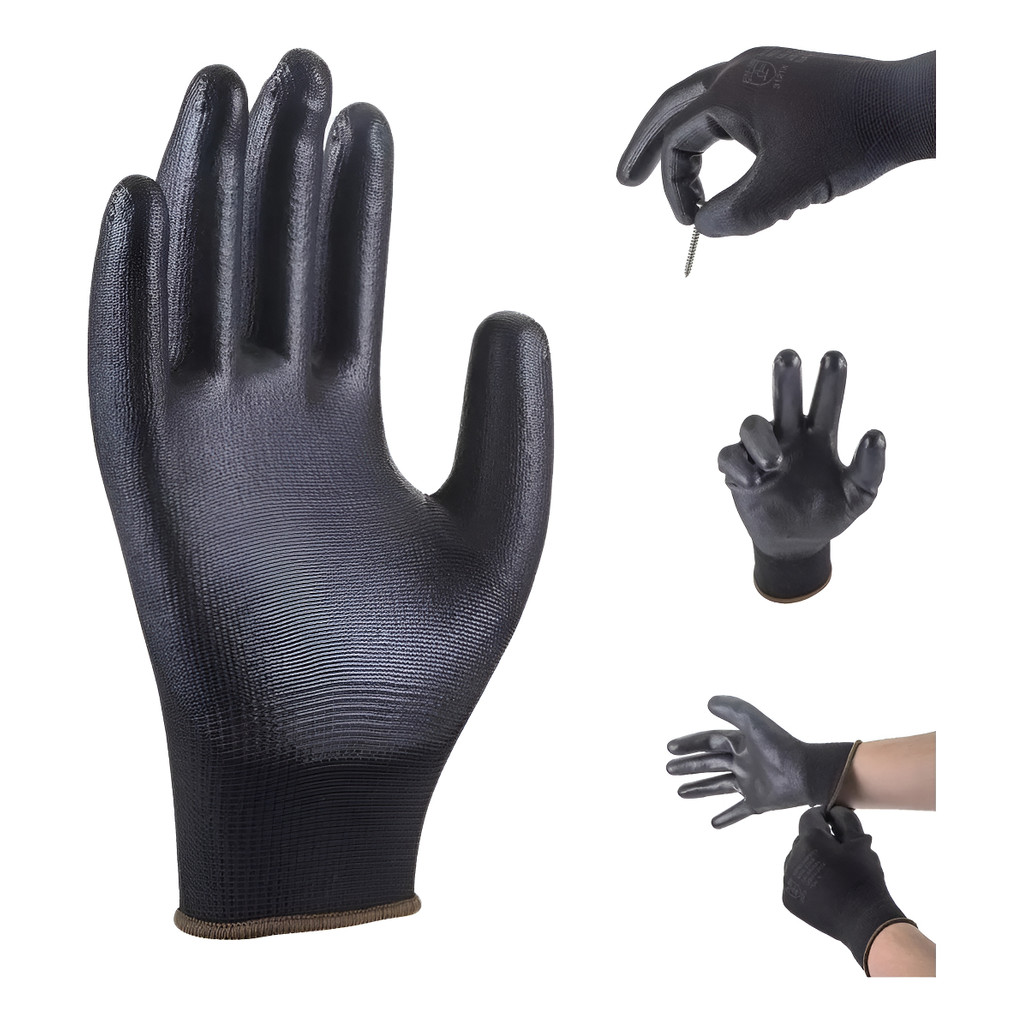 Kit 30 Luva De Segurança Multitato Tatil Banhada Luva Pu Black P M G GG Mecanico Pedreiro Eletricist