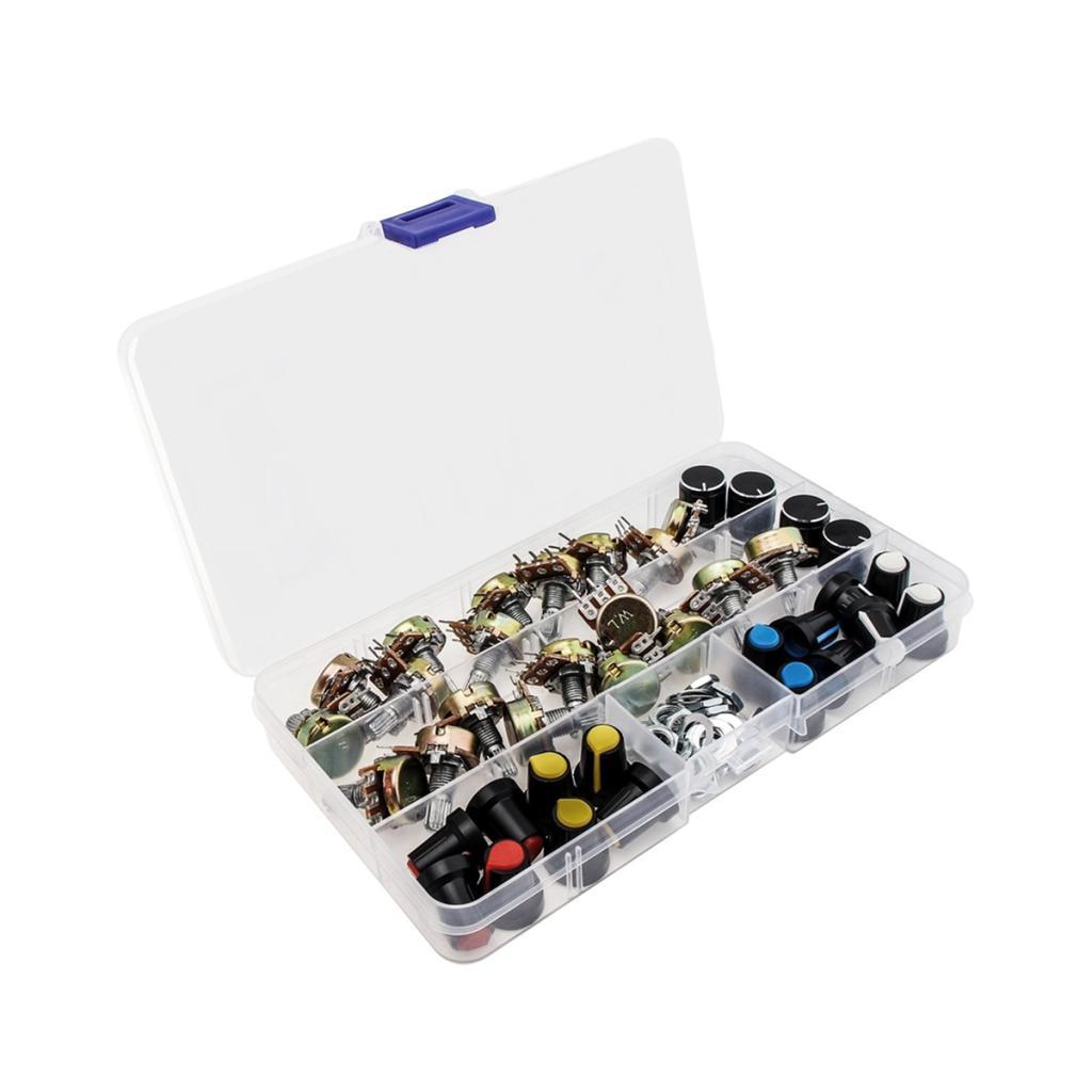 Kit 20 Potenciômetros Linear 5k até 100k ohm c/ Knob