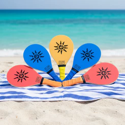 Raquete Frescobol Tênis De Praia Madeira Emborrachada + Bola