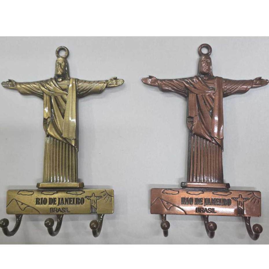 Porta Chaves Cristo Redentor 3 Ganchos Metal Rio De Janeiro Porta Pronta Entrega