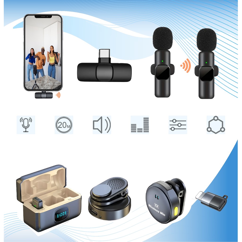 Microfone Lapela Sem Fio Duplo Magnético Para Android/Iphone Wireless Profissional Redondo ou K9