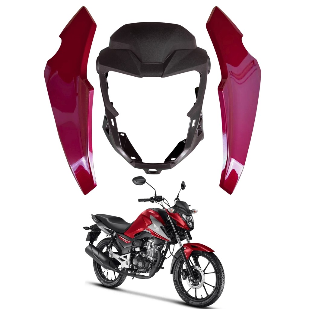 CAPA MASCARA FRONTAL CAPA FAROL LATERAL CG TITAN FAN 160 VERMELHO REALEZA 2025 2026 PARAMOTOS HONDA