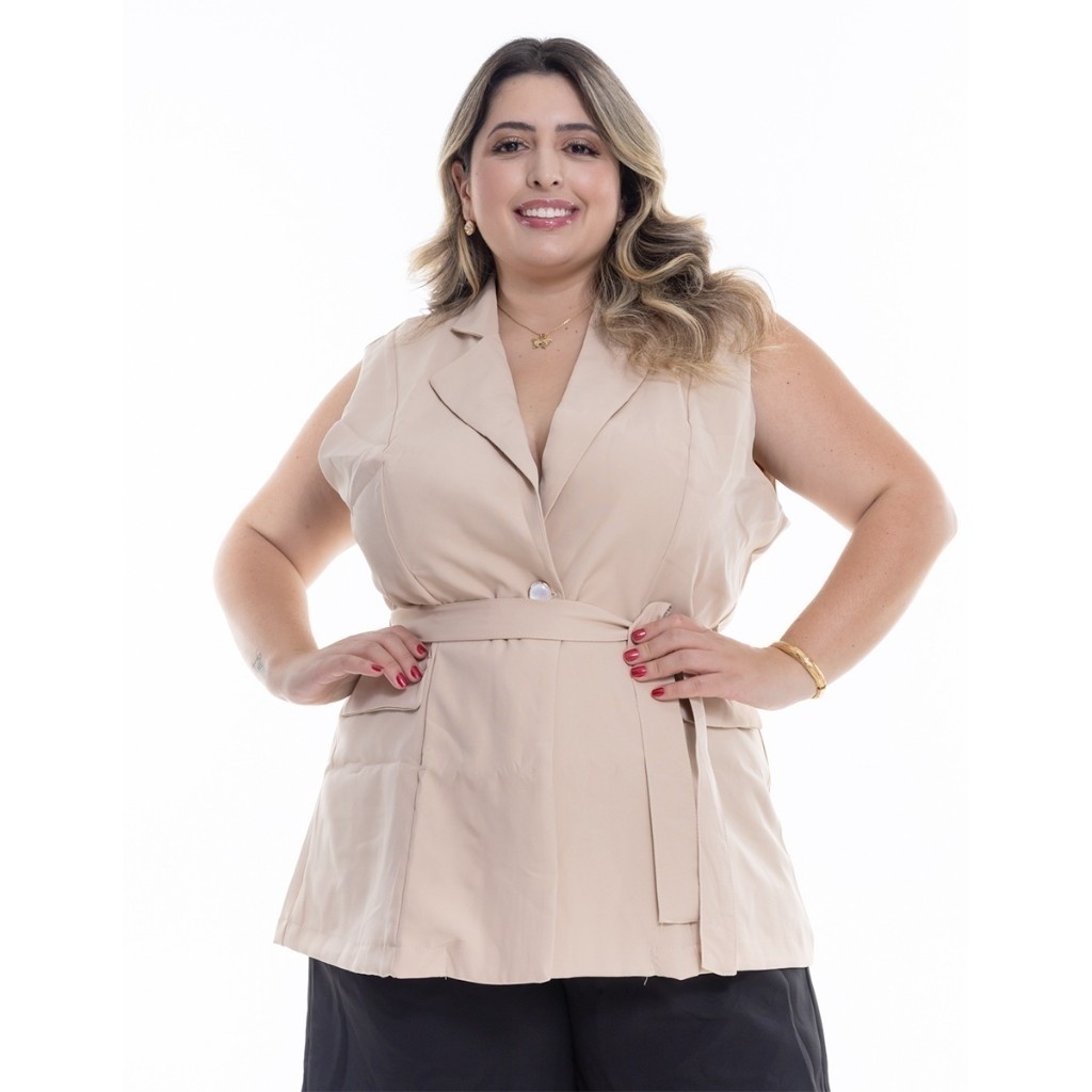 Colete Longo Plus Size Com Cinto Para Mulheres Em Alfaiataria De Moda Estrangeira