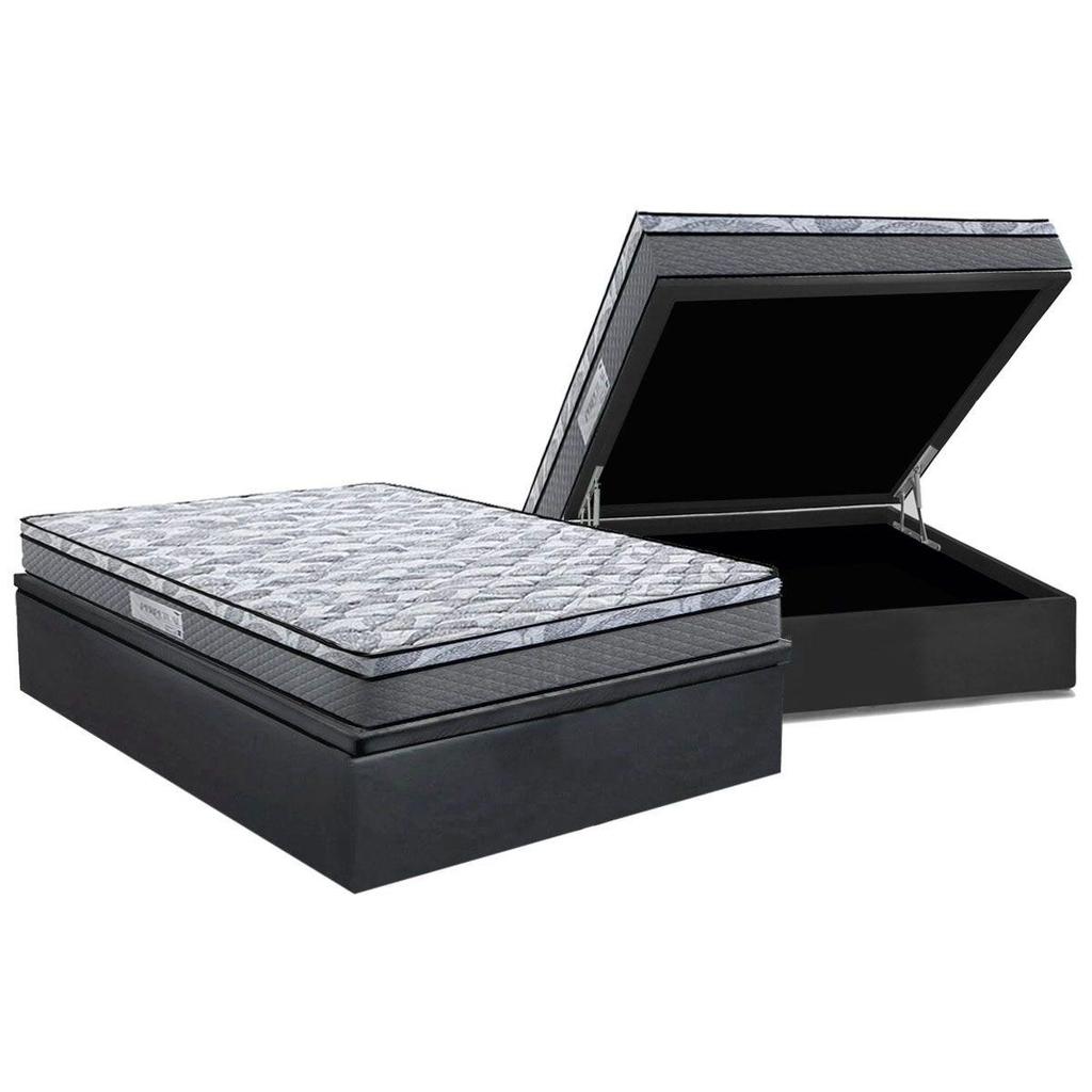 Cama Box Baú Casal: Colchão Ortopédico Herval D60 / AG65 Perpetual + Base CRC Suede Gray (138x188)