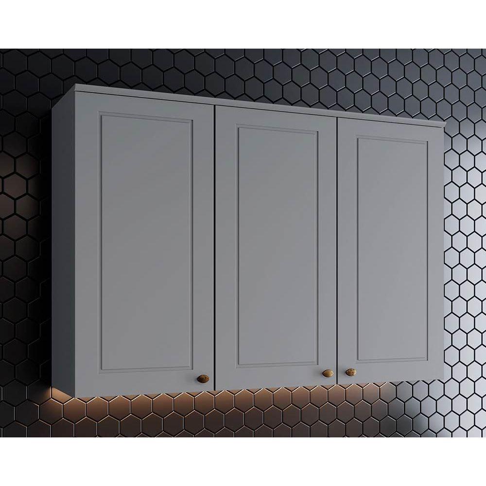 Armário Aéreo p/ Cozinha Americana c/3 Portas 120cm Cinza - Henn em Oferta na Shopee