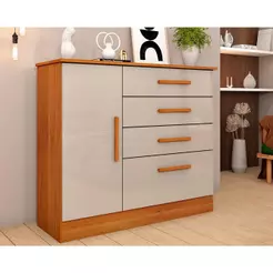 Cômoda de Quarto Chicago c/ 1 Porta e 4 Gavetas Cinamomo/Off White - Tcil Móveis