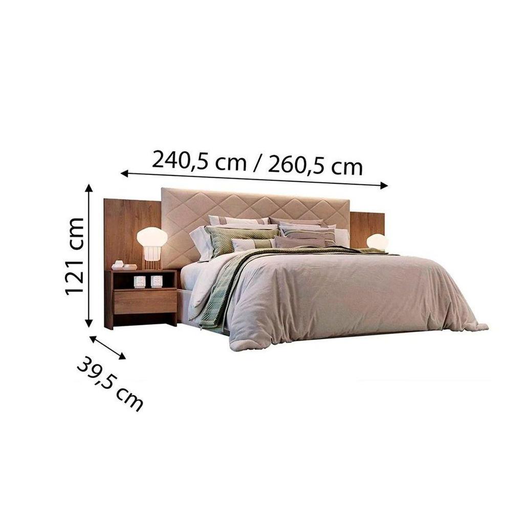 Detalhes do Cabeceira Cama Box Madeirado Cor Cumaru Casal Everest Plus 2 Mesas c/ 2 Gavetas Cumaru - Novo Horizonte