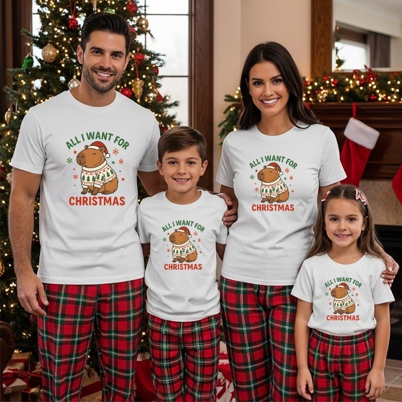 Camiseta Feliz Natal Capivara Feminina Masculino Infantil Familia Estampa Presente Final de Ano