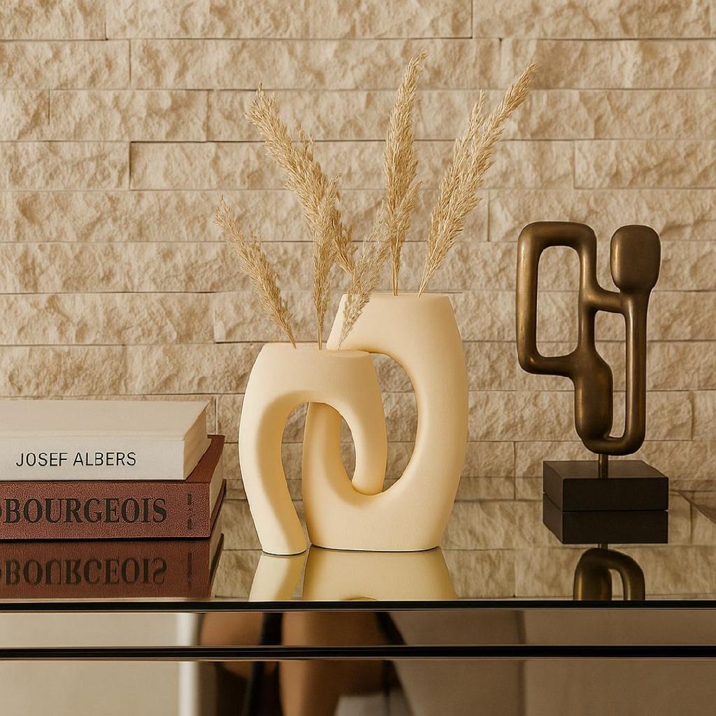 Duo de Vasos Decorativos Entrelaçados Marfim Minimalista Conjunto Para Sala Quarto Escritório E Mesa De Centro