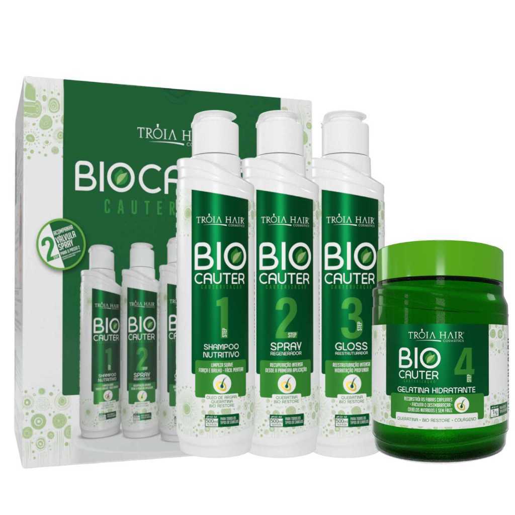 Kit Cauterização 4 Passos 500ml - Troia Hair: Reconstrução Intensiva para Cabelos Danificados