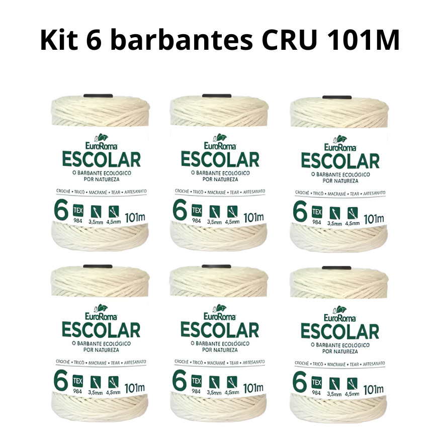Barbante Escolar Euro Roma Cru Numero 6 4/6 Fios 101M 6 Unidades Branco