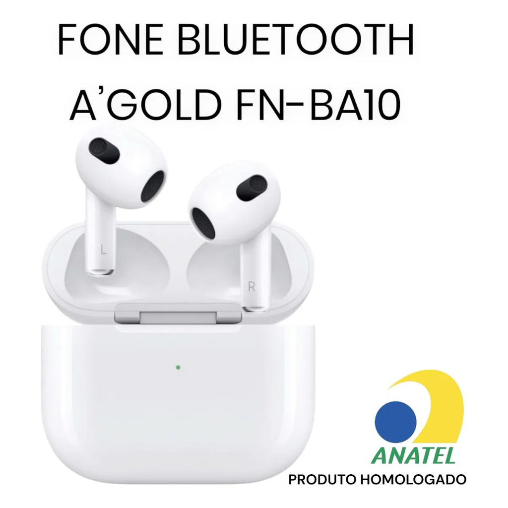 Fone de Ouvido FN-BA10 sem Fio Branco Bluetooth IPX4 V5.4 Estéreo Ear Buds HIFI A'GOLD Original