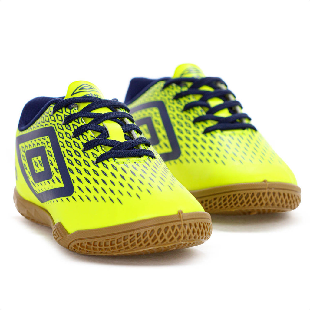 Detalhes do Chuteira Umbro Futsal X Diamond Jr Verde Limão e Azul Escuro - Juvenil