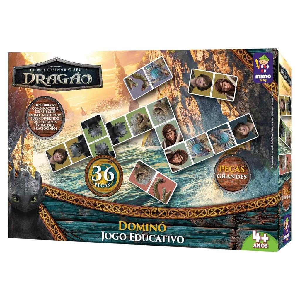 Jogo Dominó com 36 Peças de Como Treinar Seu Dragão Mimo Toys - 3011