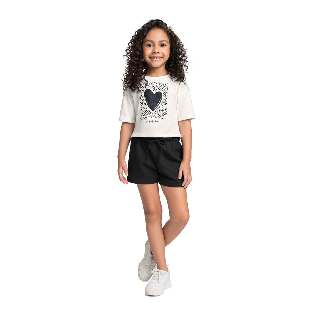 Conjunto Blusa Cropped Coração Short Bee Loop